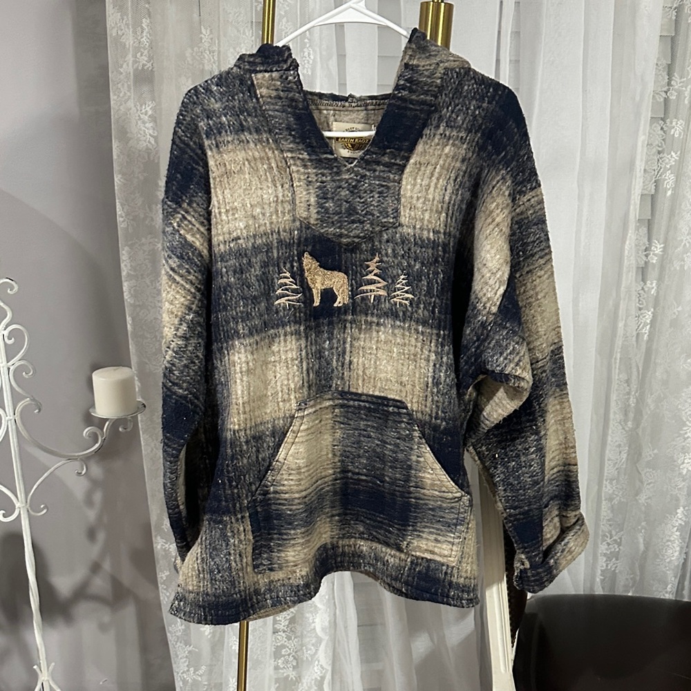 Navy and Beige Hooded Sweater